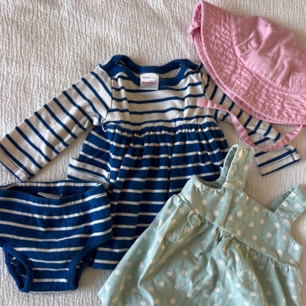 Hanna Andersson bundle size 6-12 month sun hat sundress striped dress w bloomers